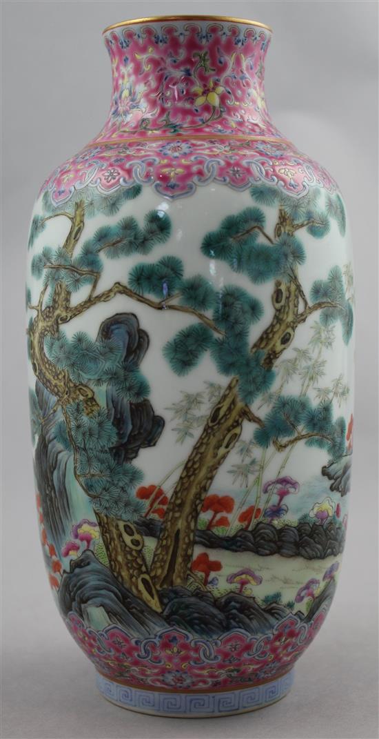 A Chinese famille rose lantern shaped vase, Qianlong seal mark but later, 22cm